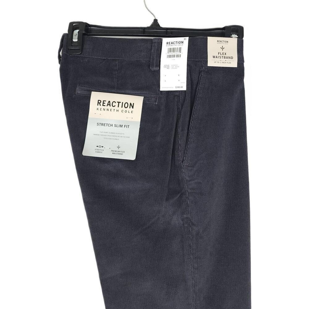Kenneth Cole Reaction Mens Slim Fit Corduroy Pants 31x32 Dusk Blue Grey Stretch